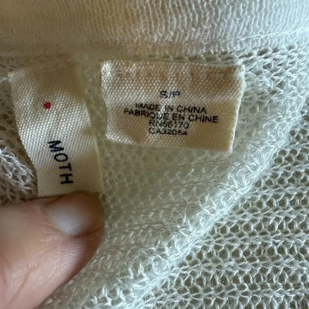 Moth Anthropologie Ivory Textured Knit Pullover Sweater 3/4 Sleeve Size Small